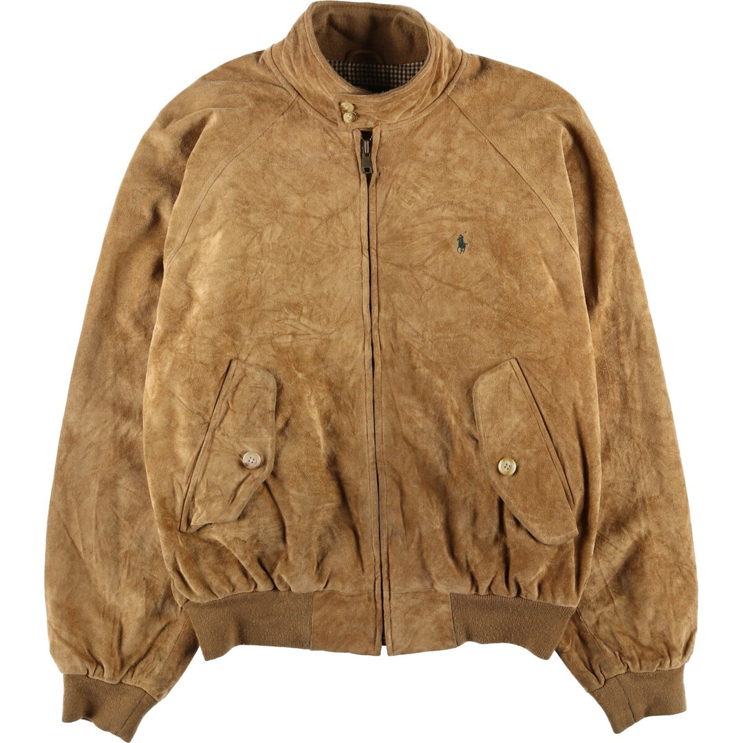 POLO by Ralph Lauren Suede Leather Sports Jacket Harrington Jacket Men's M Size Genuine Leather Suede Leather Beige type Vintage Second Hand