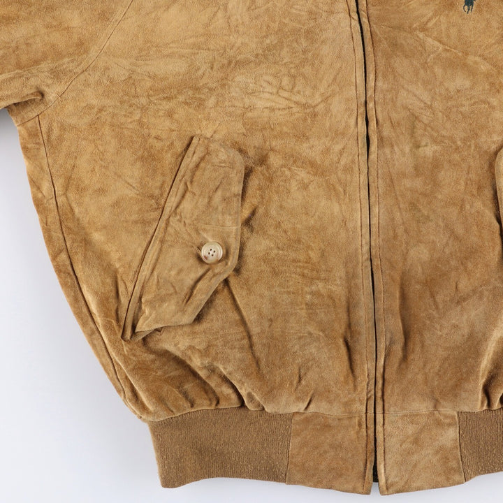 POLO by Ralph Lauren Suede Leather Sports Jacket Harrington Jacket Men's M Size Genuine Leather Suede Leather Beige type Vintage Second Hand