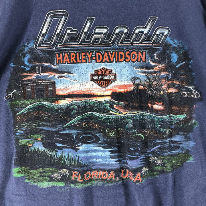 00'S Harley-Davidson Motorcycle Bike T-shirt Made in USA Men's XXL cotton blue type Vintage Second Hand