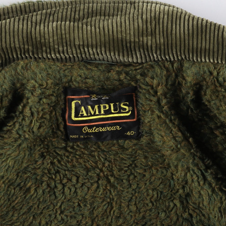 CAMPUS open-collar padded corduroy jacket, made in the USA, men's size M unclear Khaki type Vintage Second Hand