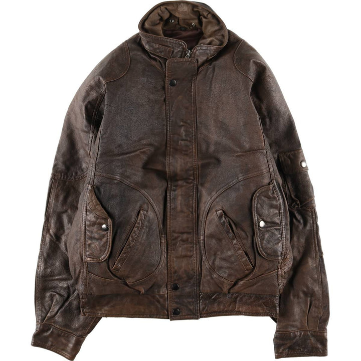 JOE ALFREDO Padded Leather Blouson, Men's Size L genuine leather brown type Vintage Second Hand