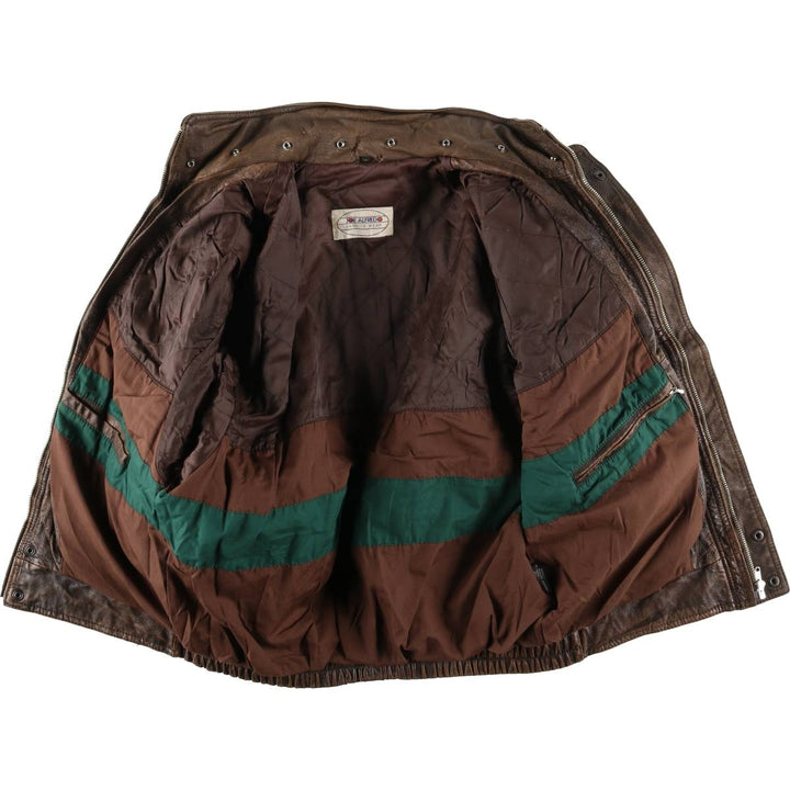 JOE ALFREDO Padded Leather Blouson, Men's Size L genuine leather brown type Vintage Second Hand