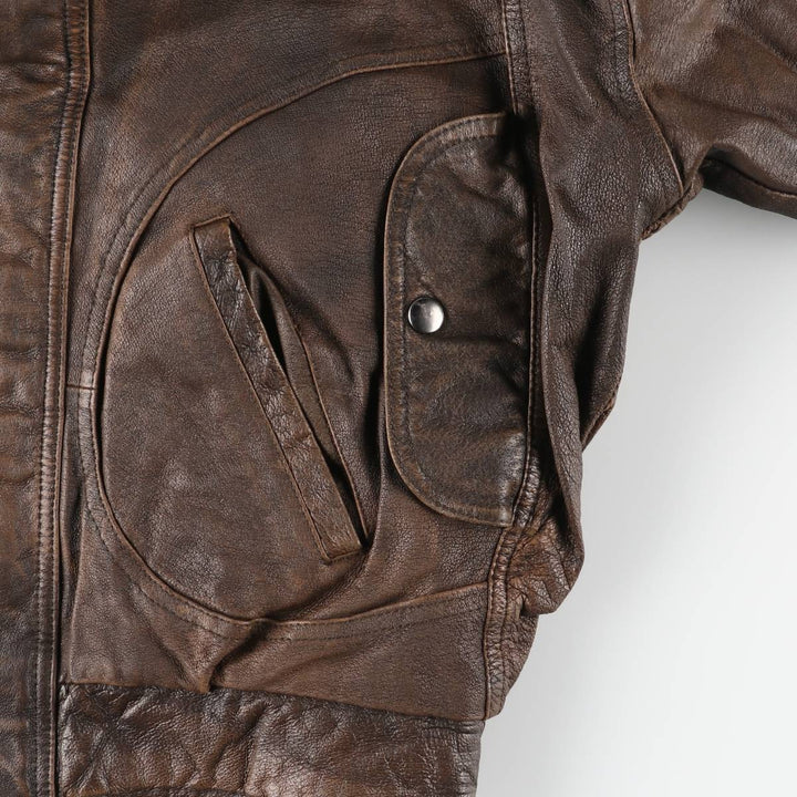 JOE ALFREDO Padded Leather Blouson, Men's Size L genuine leather brown type Vintage Second Hand