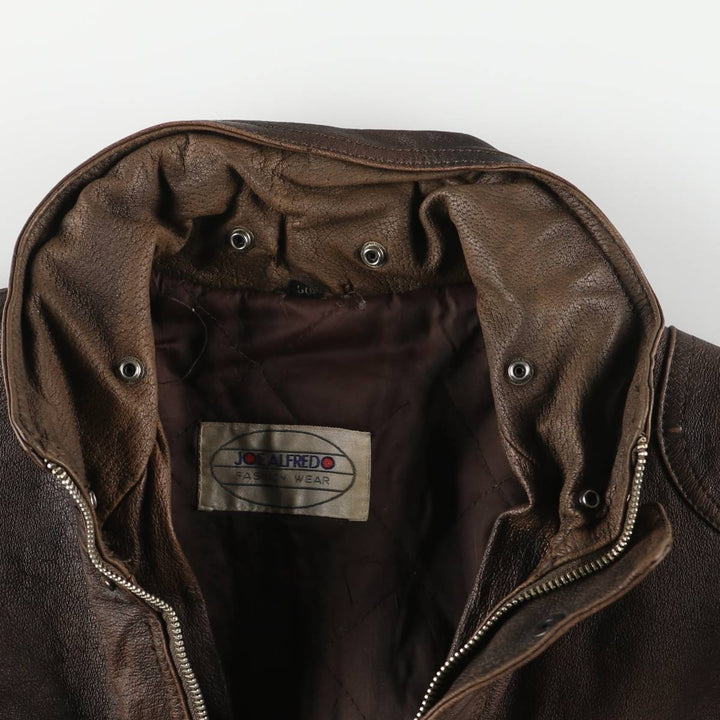 JOE ALFREDO Padded Leather Blouson, Men's Size L genuine leather brown type Vintage Second Hand