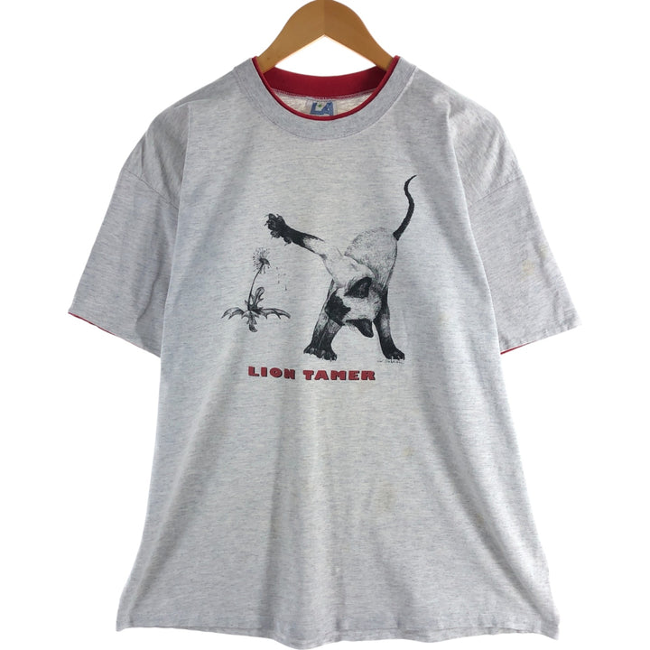 90'S LA LOVING Cat Pattern Animal T-shirt Made in USA Women's XXL Vintage cotton gray type Vintage Second Hand