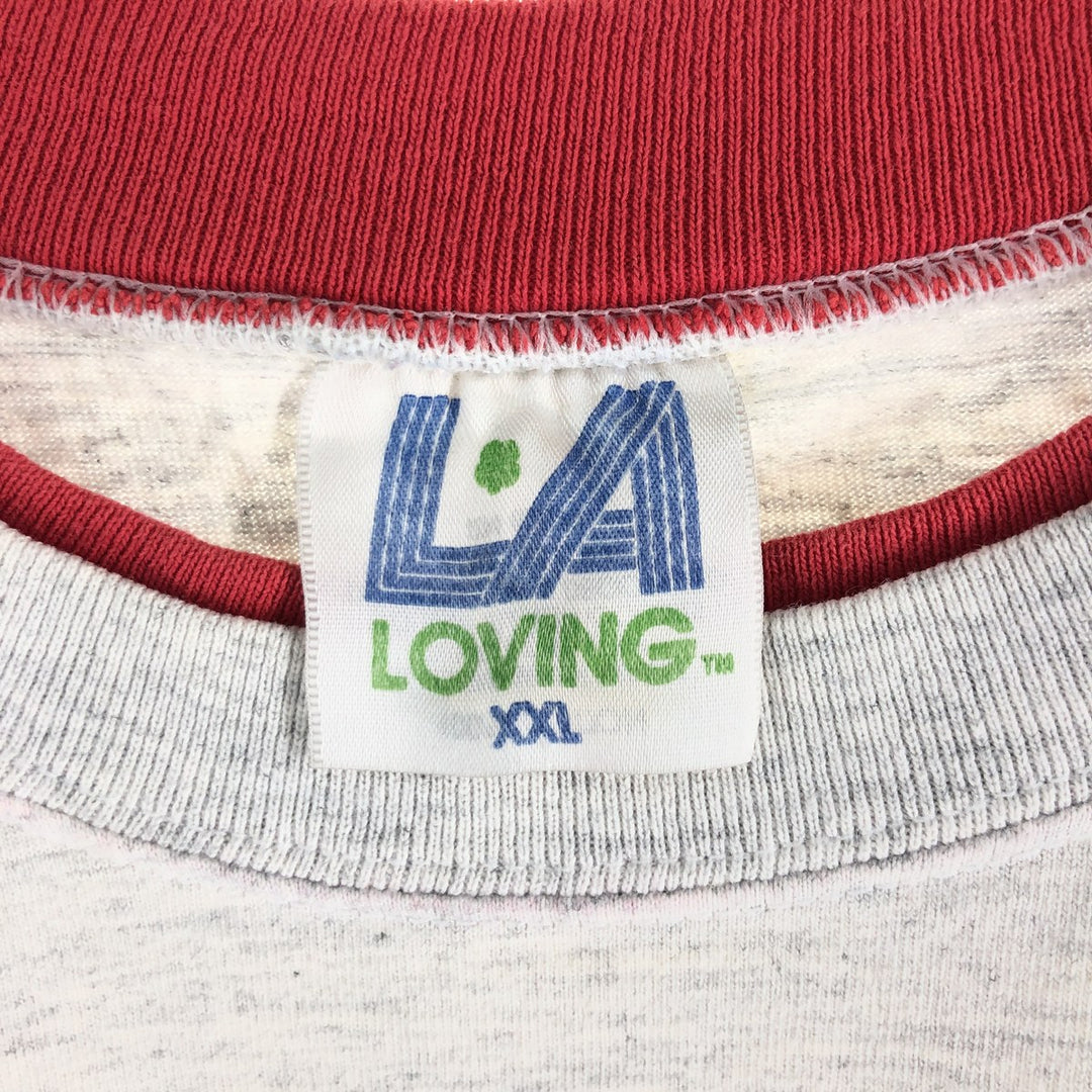90'S LA LOVING Cat Pattern Animal T-shirt Made in USA Women's XXL Vintage cotton gray type Vintage Second Hand
