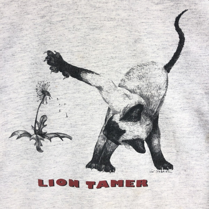 90'S LA LOVING Cat Pattern Animal T-shirt Made in USA Women's XXL Vintage cotton gray type Vintage Second Hand