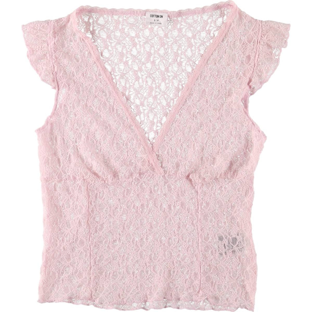 COTTON ON V-neck all-lace ruffled tank top, women's size S polyamide pink type Vintage Second Hand