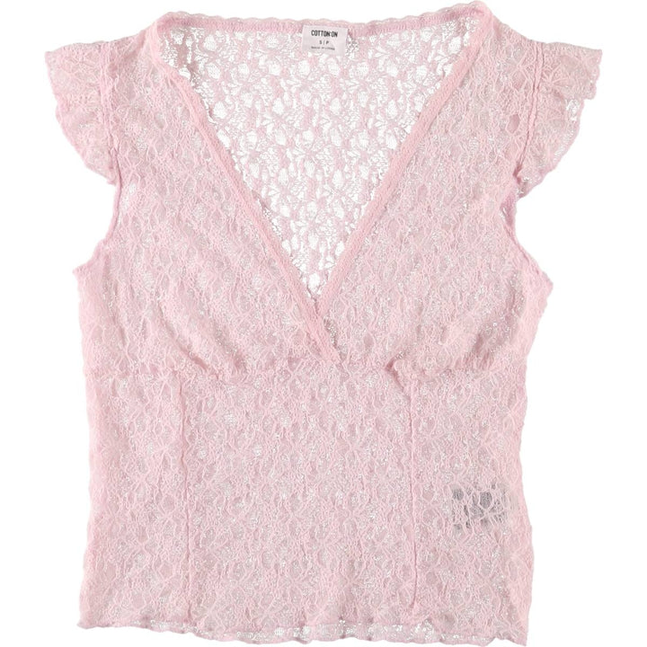 COTTON ON V-neck all-lace ruffled tank top, women's size S polyamide pink type Vintage Second Hand
