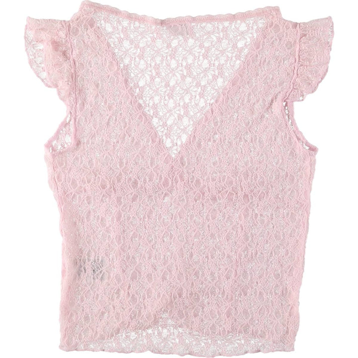 COTTON ON V-neck all-lace ruffled tank top, women's size S polyamide pink type Vintage Second Hand