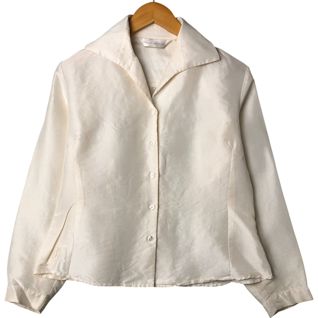 PETER MARTIN Skipper collar long sleeve silk shirt, women's size M silk pale white type Vintage Second Hand