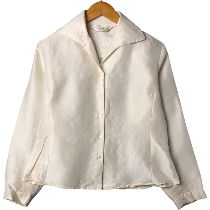 PETER MARTIN Skipper collar long sleeve silk shirt, women's size M silk pale white type Vintage Second Hand
