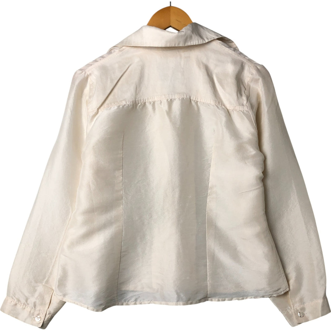 PETER MARTIN Skipper collar long sleeve silk shirt, women's size M silk pale white type Vintage Second Hand