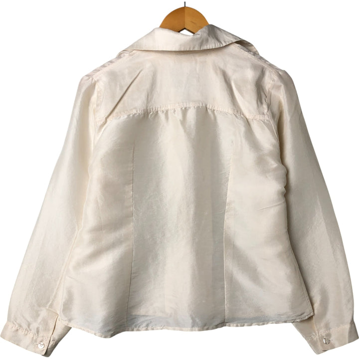 PETER MARTIN Skipper collar long sleeve silk shirt, women's size M silk pale white type Vintage Second Hand