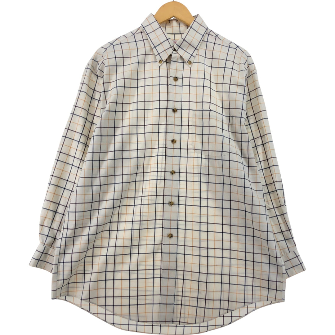 Brooks Brothers Est.1818 Check Pattern Long Sleeve Button-Down Check Shirt, Men's Size L cotton Beige type Vintage Second Hand