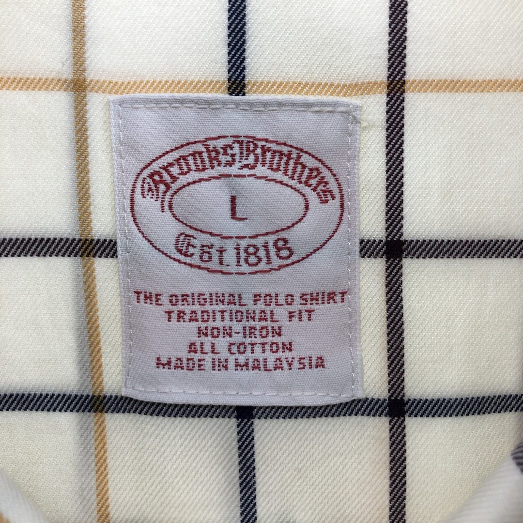 Brooks Brothers Est.1818 Check Pattern Long Sleeve Button-Down Check Shirt, Men's Size L cotton Beige type Vintage Second Hand