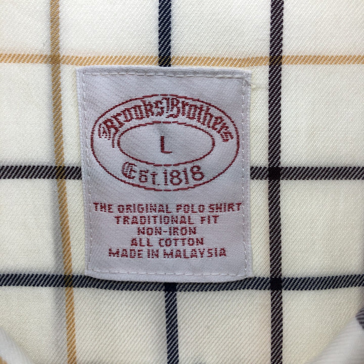 Brooks Brothers Est.1818 Check Pattern Long Sleeve Button-Down Check Shirt, Men's Size L cotton Beige type Vintage Second Hand