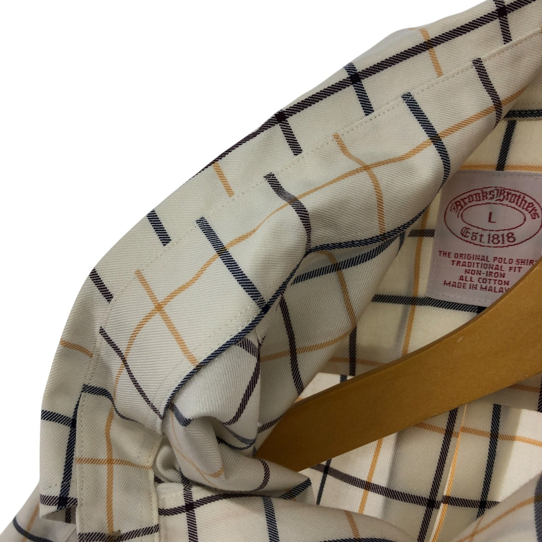 Brooks Brothers Est.1818 Check Pattern Long Sleeve Button-Down Check Shirt, Men's Size L cotton Beige type Vintage Second Hand