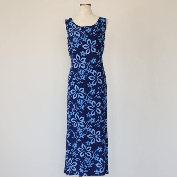 DNLA SPORT All-over Botanical Pattern Sleeveless A-line Dress Long Dress Women's Size S Rayon blue type Vintage Second Hand
