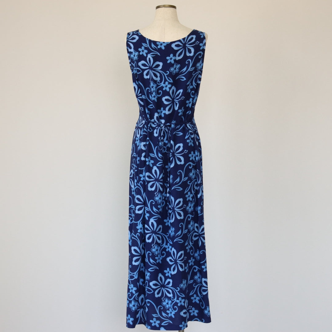 DNLA SPORT All-over Botanical Pattern Sleeveless A-line Dress Long Dress Women's Size S Rayon blue type Vintage Second Hand