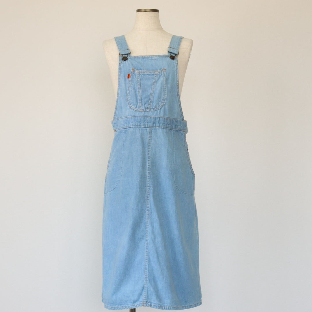 Levi's Mid-calf length A-line orange tab denim jumper skirt, women's size L, vintage unknown Blue type light blue Vintage Second Hand
