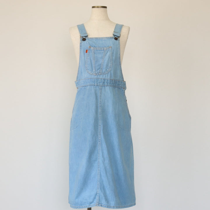 Levi's Mid-calf length A-line orange tab denim jumper skirt, women's size L, vintage unknown Blue type light blue Vintage Second Hand