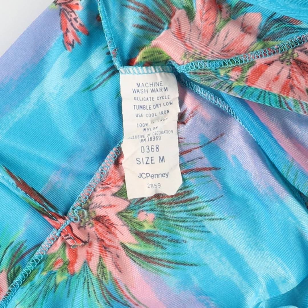JCPenney all-over print maxi length see-through sleeveless camisole dress, size M Nylon turquoise blue Vintage Second Hand