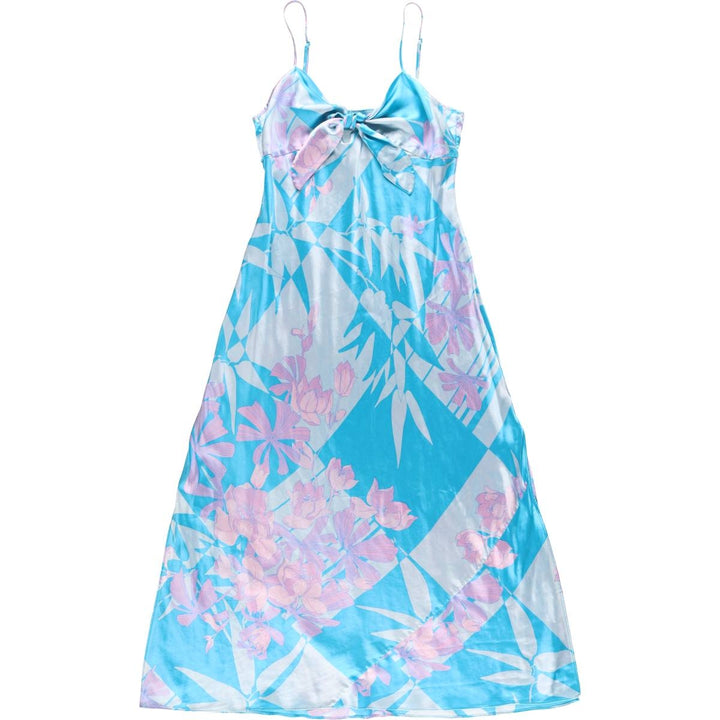 AUGUST MOON Botanical Pattern Maxi Camisole Dress for Women (Size M) silk Blue type light blue Vintage Second Hand