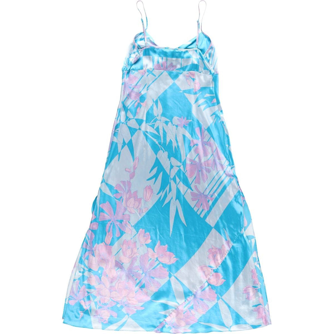 AUGUST MOON Botanical Pattern Maxi Camisole Dress for Women (Size M) silk Blue type light blue Vintage Second Hand
