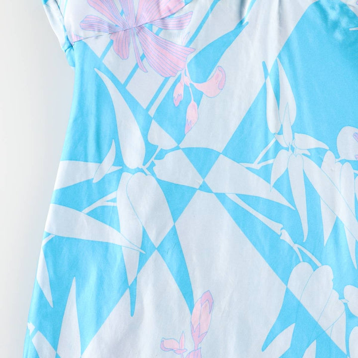 AUGUST MOON Botanical Pattern Maxi Camisole Dress for Women (Size M) silk Blue type light blue Vintage Second Hand