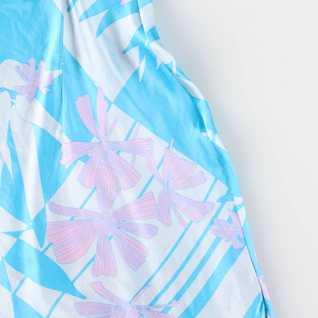 AUGUST MOON Botanical Pattern Maxi Camisole Dress for Women (Size M) silk Blue type light blue Vintage Second Hand