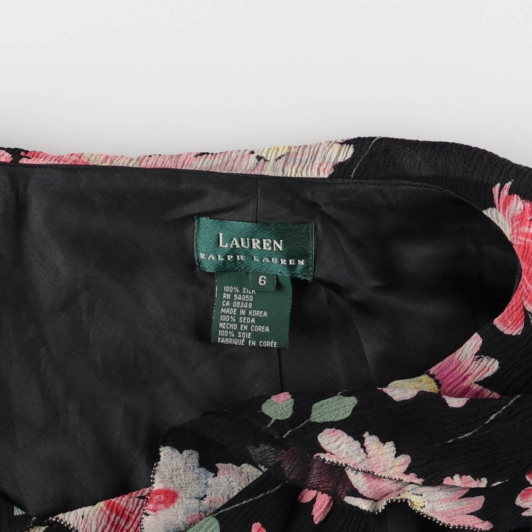 Ralph Lauren Floral Sailor Collar Long Sleeveless Crepe A-line Dress Women's S Size silk black type Vintage Second Hand