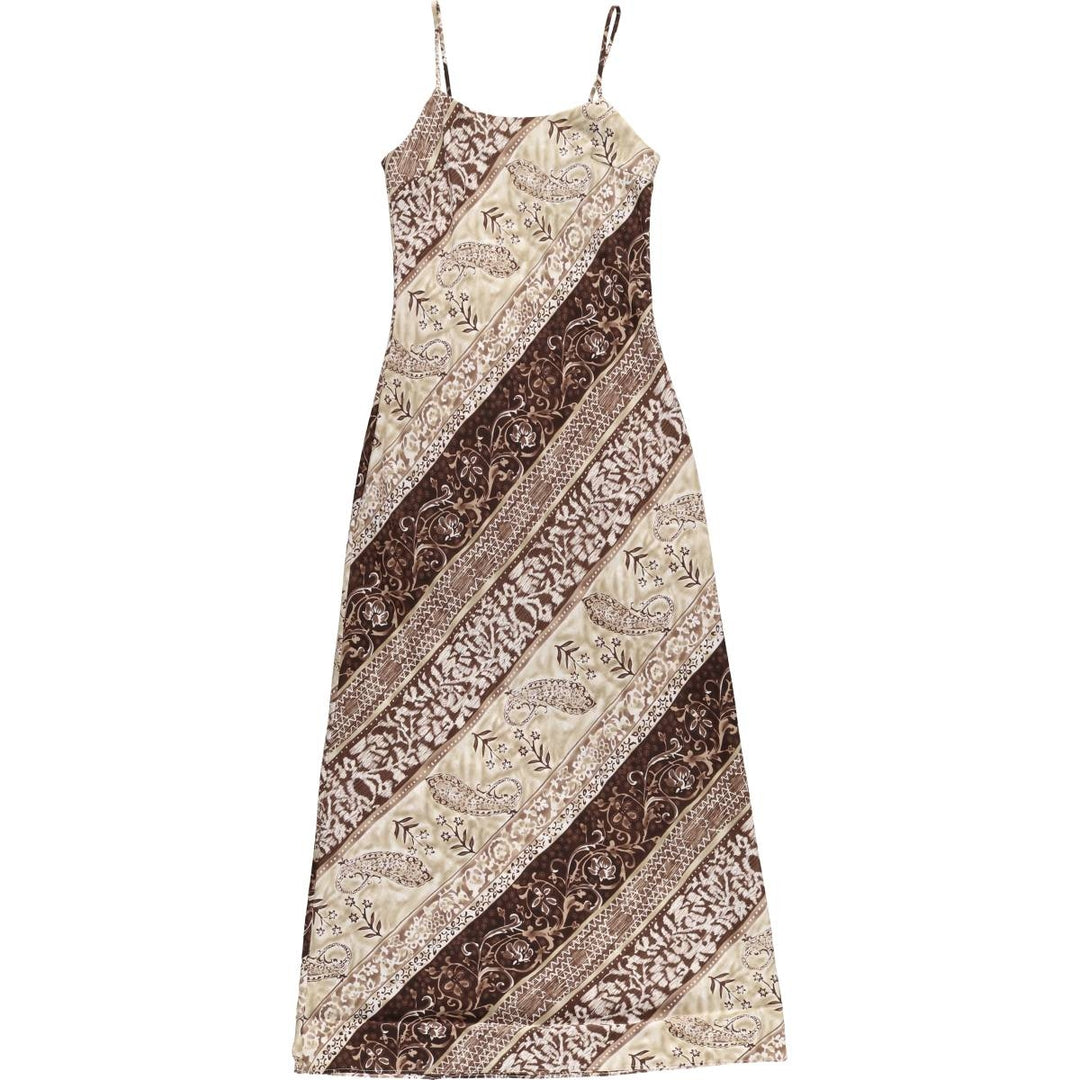 COTTURA all-over print maxi length camisole dress made in USA, women's size S polyester brown type Vintage Second Hand