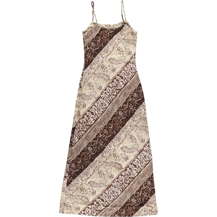 COTTURA all-over print maxi length camisole dress made in USA, women's size S polyester brown type Vintage Second Hand