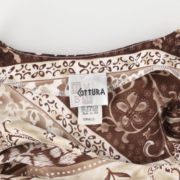 COTTURA all-over print maxi length camisole dress made in USA, women's size S polyester brown type Vintage Second Hand