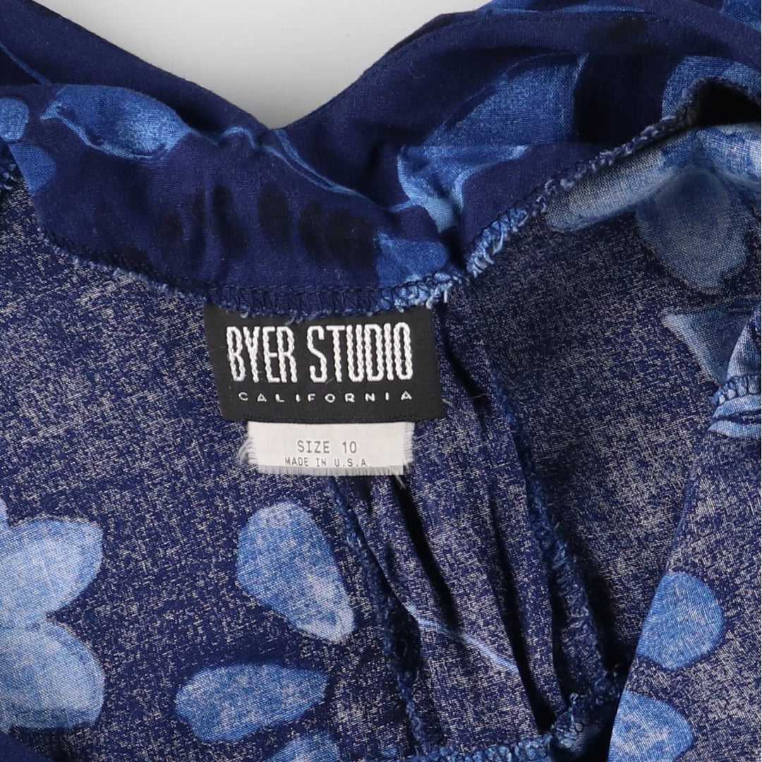 BYER STUDIO Floral Lace-up Maxi Sleeveless A-line Dress Made in USA Women's Size L Rayon navy blue type Vintage Second Hand