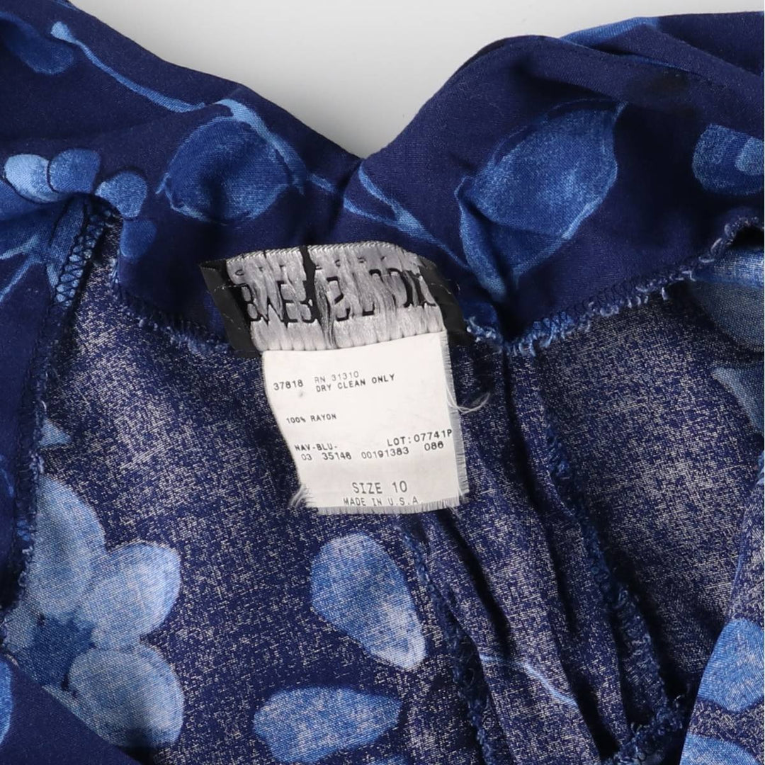 BYER STUDIO Floral Lace-up Maxi Sleeveless A-line Dress Made in USA Women's Size L Rayon navy blue type Vintage Second Hand