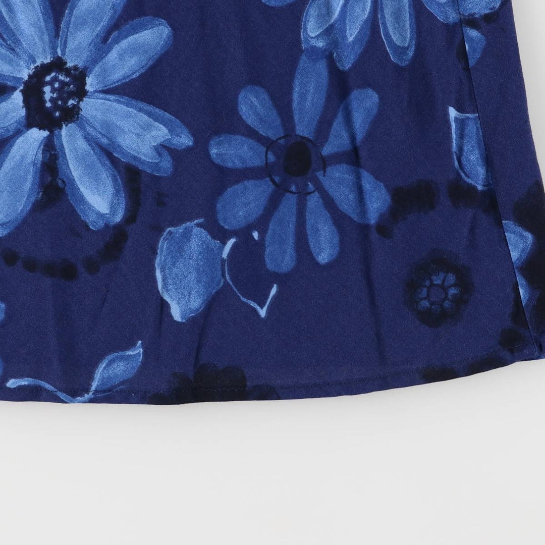 BYER STUDIO Floral Lace-up Maxi Sleeveless A-line Dress Made in USA Women's Size L Rayon navy blue type Vintage Second Hand