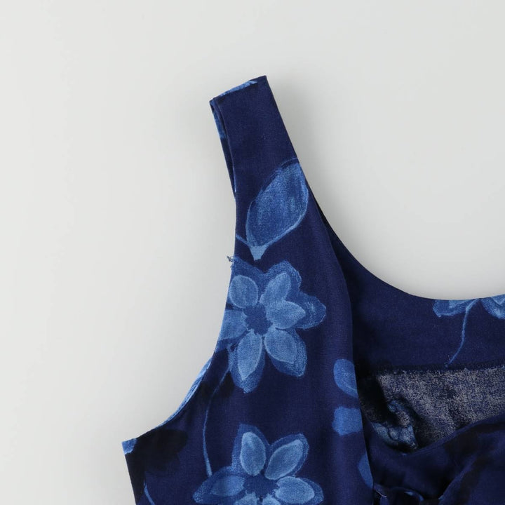 BYER STUDIO Floral Lace-up Maxi Sleeveless A-line Dress Made in USA Women's Size L Rayon navy blue type Vintage Second Hand