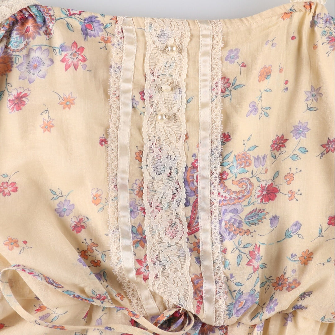 All-over floral print maxi length lace camisole dress for women size S unclear ivory Vintage Second Hand