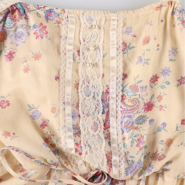 All-over floral print maxi length lace camisole dress for women size S unclear ivory Vintage Second Hand