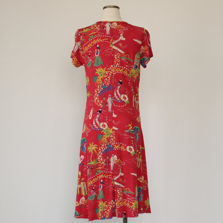 Ralph Lauren POLO RALPH LAUREN All-over print short sleeve mid-calf flare dress for women, size M Viscose red type Vintage Second Hand
