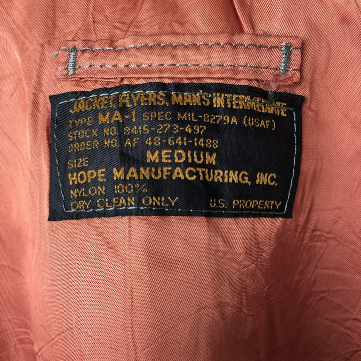 Vintage HOPE MFG MA-1 Military Flight Jacket, Made in USA, Men's Size Medium Nylon Khaki type Vintage Second Hand
