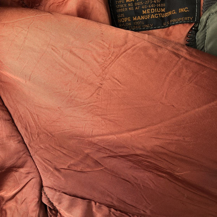 Vintage HOPE MFG MA-1 Military Flight Jacket, Made in USA, Men's Size Medium Nylon Khaki type Vintage Second Hand