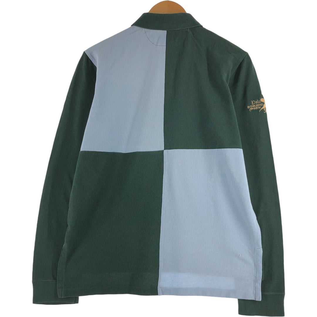 Ralph Lauren POLO by Ralph Lauren CUSTOM FIT crazy pattern long sleeve polo shirt men's M size cotton Blue type light blue Vintage Second Hand
