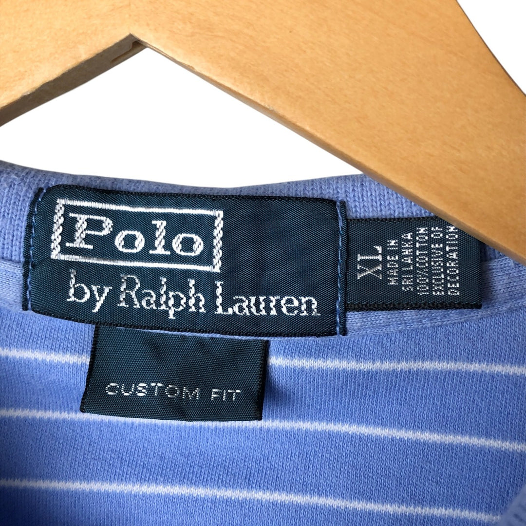 Ralph Lauren POLO by Ralph Lauren CUSTOM FIT short sleeve striped polo shirt men's XL size cotton Purple type blue-purple Vintage Second Hand