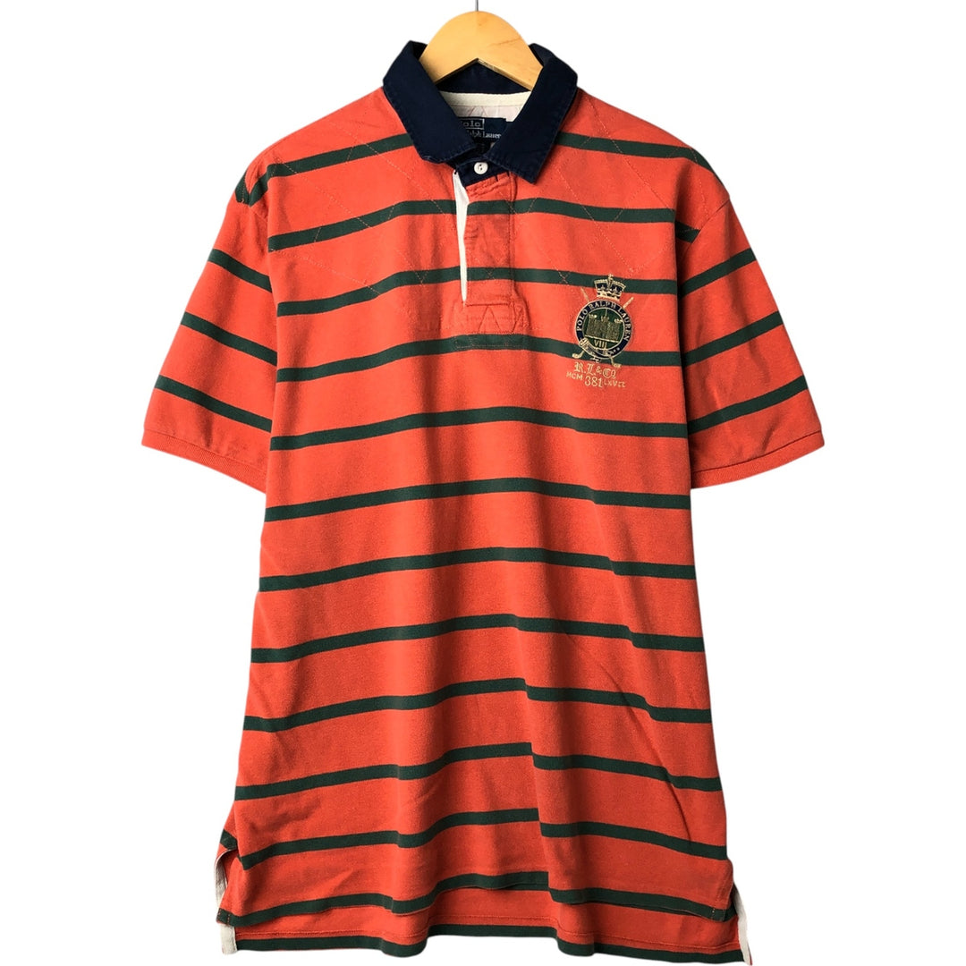 Ralph Lauren POLO by Ralph Lauren Striped Pattern Short Sleeve Rugby Shirt Men's XL cotton orange type Vintage Second Hand