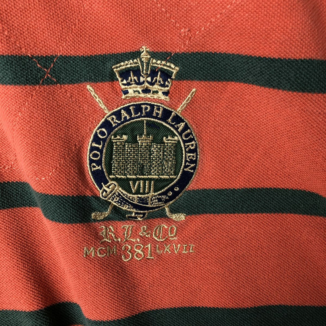 Ralph Lauren POLO by Ralph Lauren Striped Pattern Short Sleeve Rugby Shirt Men's XL cotton orange type Vintage Second Hand