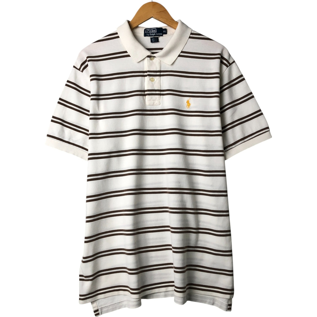 Ralph Lauren POLO by Ralph Lauren short sleeve striped polo shirt, men's XL size cotton brown type Vintage Second Hand