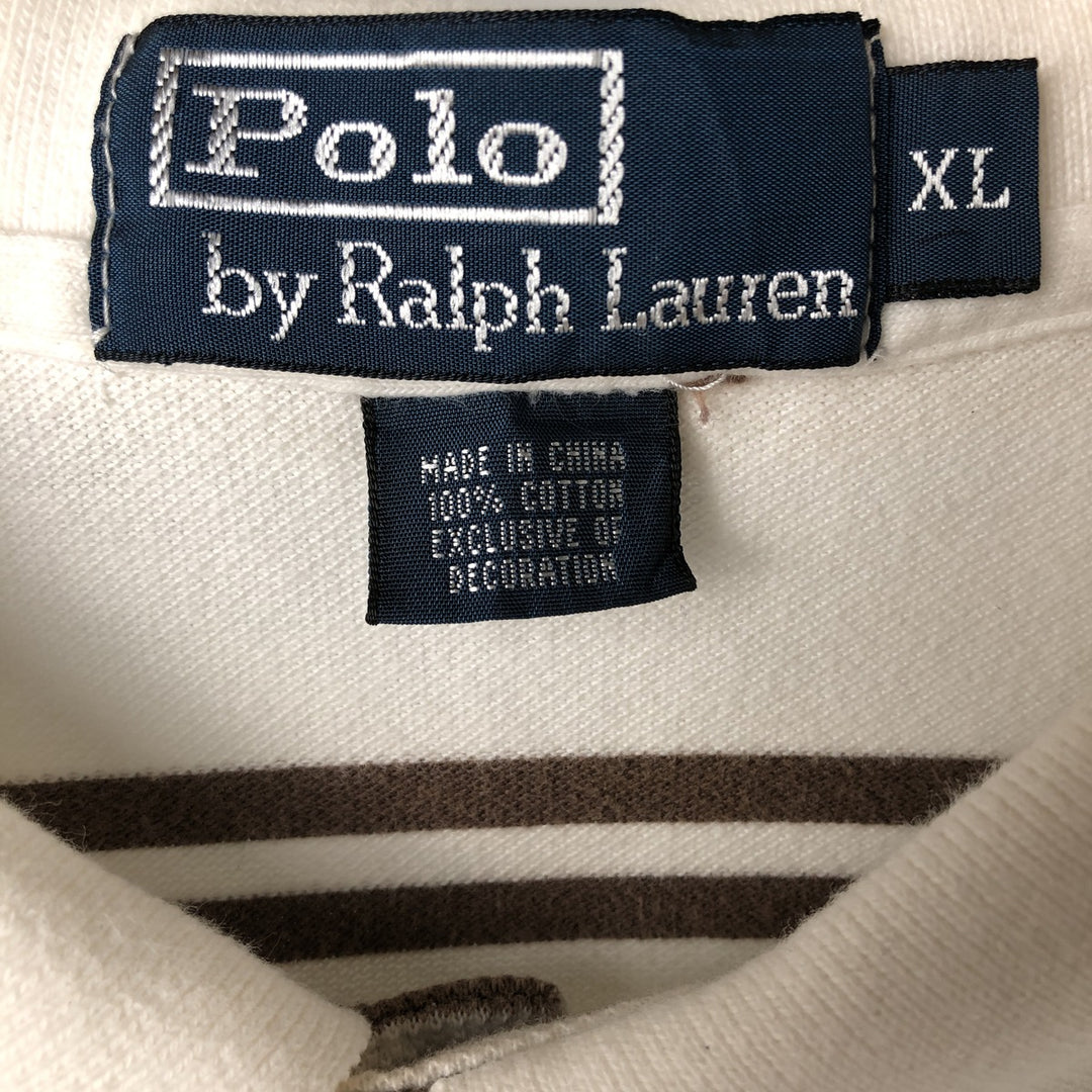 Ralph Lauren POLO by Ralph Lauren short sleeve striped polo shirt, men's XL size cotton brown type Vintage Second Hand